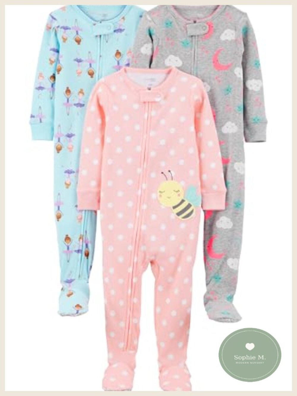 3-Pack Cotton Footed Pajamas Snug Fit Long Sleeve